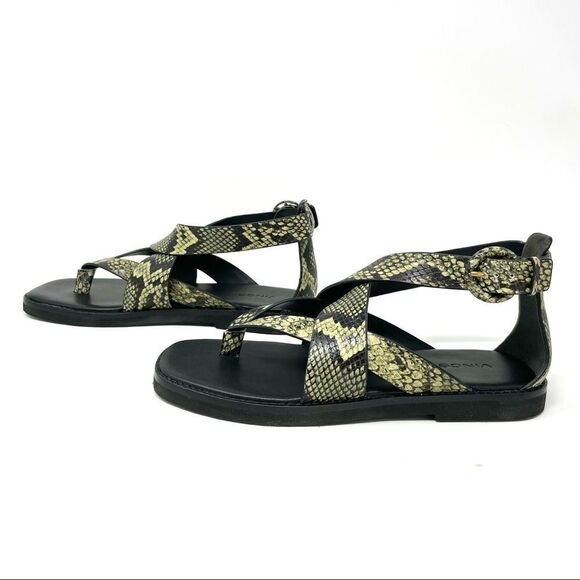NEW Vince Morris Green Snakeprint Leather Toe Post Sandals Size 37.5/ 7.5🎁 - Picture 4 of 8